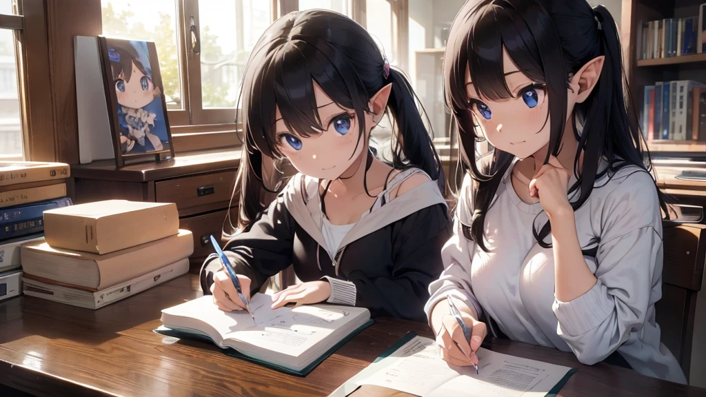 Elf、Study together、concentrated、looks fun、
