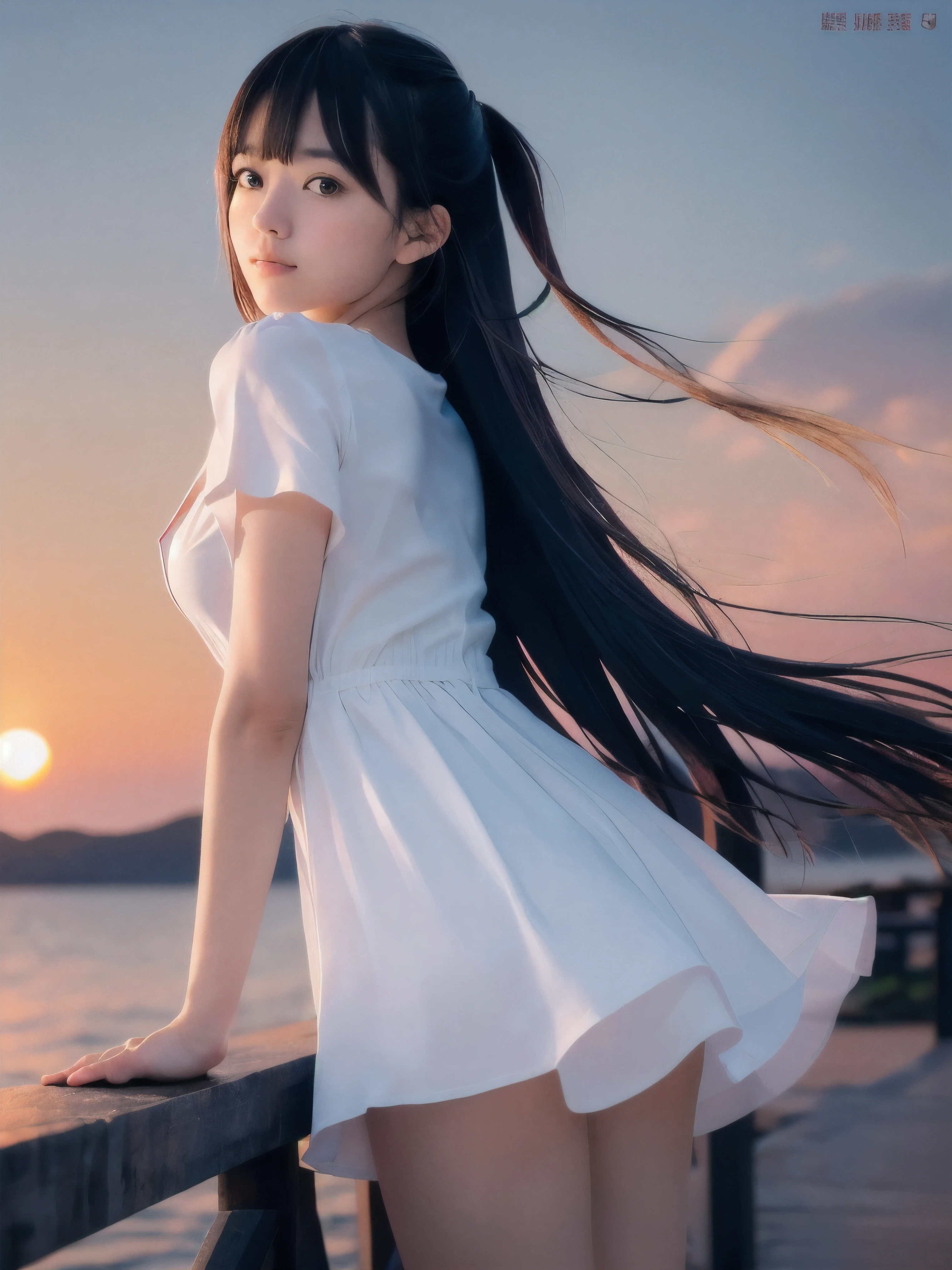 (((Browsing Caution))), (RAW Photos:1.2), (Realistic), Beautiful detailed girl, Very detailedな目と顔, Narrow and beautiful eyes, Large file size, High resolution, Very detailed, highest quality, [Tabletop:1.6], shape, Very detailed, Finer details, highest quality, 8k wallpaper, Cinema Lighting, Three 15-year-old Japanese girls, Empty Grassland, A strong wind blowing from the bottom up, White one piece skirt, The skirt flips up in the wind,  White panties are visible, Long hair fluttering in the wind, Slender body, Young Face, Small breasts, Exposed panties,  Looking back from behind, Cloudy, 