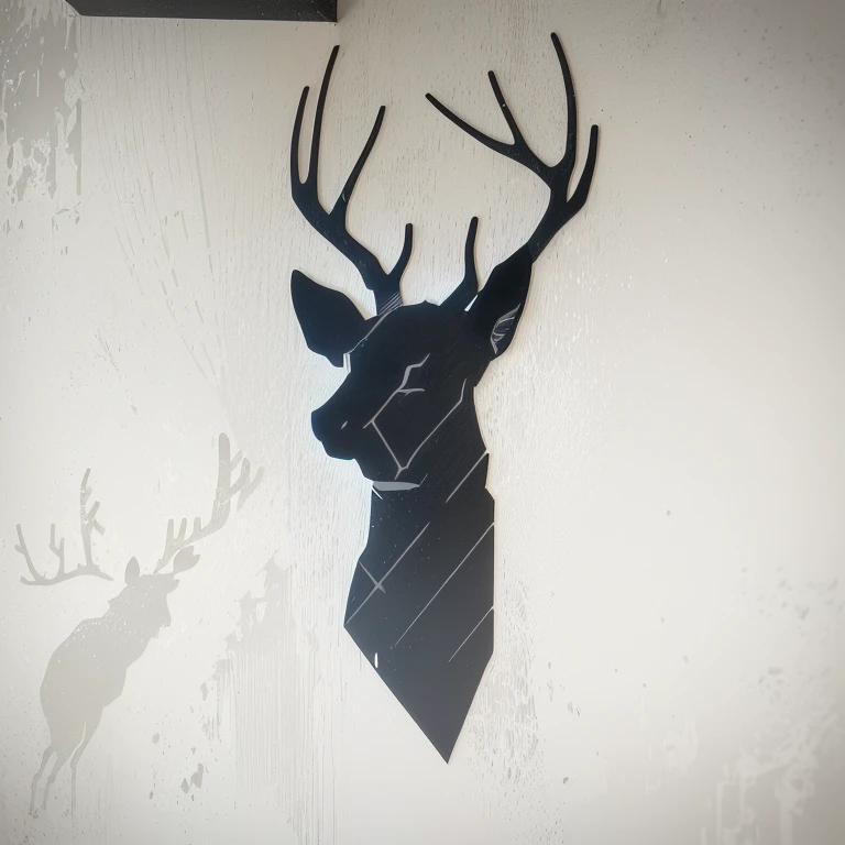 there is a deer head on a wall with a tie on, vector art for cnc plasma, detailed silhouette, reindeer made out of shadows, on clear background, hunting trophies, stylized silhouette, deer ears, black silhouette, very accurate photo, black stencil, right side profile, 3/4 profile, shaped picture, profile close-up view, vectorized