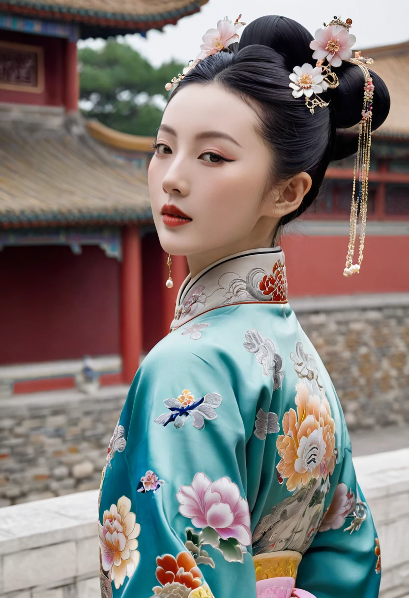 
The image of a Qing Dynasty Empress with her bare buttocks visible. The background is the stone paving outside a Chinese palace during the Qing Dynasty. Only her large buttocks are sticking out. She is either wearing underwear or not. Her protruding buttocks are floating up in the air.　　　　　　　　　　　　　　　　　　　　　　　　　　　　　　
Her hair is decorated with a large flower ornament and a large crown.　
The back of the hair is tied up and up.　Erotic Woman