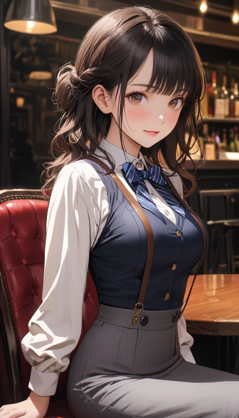 (Highest quality、masterpiece、High resolution、detailed), (Realistic skin texture:1.3), (detailedな目、Beautiful Face), One girl,Colorful Hair, 3D Anime Real,, rtrophto1
break
//Fashion Vintage Chic,
Vintage chic costume with bow tie and suspenders, Start with a tailored vest or waistcoat in a classic color like black., Navy blue, or charcoal grey, Pair with high-waisted pants or a pencil skirt for a sophisticated silhouette.。, Pair a crisp white button-down shirt with a colorful bow tie、Your individuality stands out。,
break
Layer on a pair of matching suspenders for a stylish and functional touch, Complete the ensemble with polished oxfords or loafers.、Wear your hair in soft waves or a sleek updo。, This vintage-inspired costume、Perfect for theme parties and cosplay events。, break