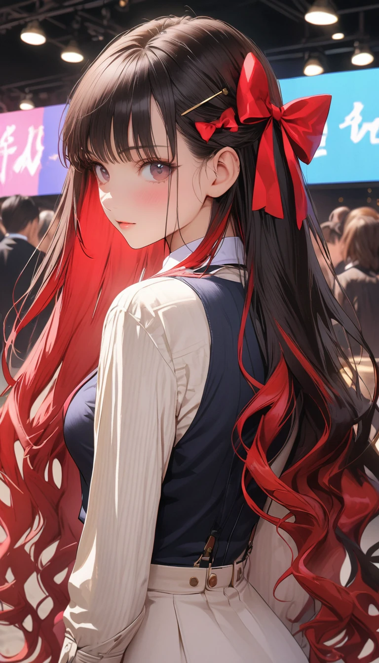 (Highest quality、masterpiece、High resolution、detailed), (Realistic skin texture:1.3), (detailedな目、Beautiful Face), One girl,Colorful Hair, 3D Anime Real,, rtrophto1
break
//Fashion Vintage Chic,
Vintage chic costume with bow tie and suspenders, Start with a tailored vest or waistcoat in a classic color like black., Navy blue, or charcoal grey, Pair with high-waisted pants or a pencil skirt for a sophisticated silhouette.。, Pair a crisp white button-down shirt with a colorful bow tie、Your individuality stands out。,
break
Layer on a pair of matching suspenders for a stylish and functional touch, Complete the ensemble with polished oxfords or loafers.、Wear your hair in soft waves or a sleek updo。, This vintage-inspired costume、Perfect for theme parties and cosplay events。, break