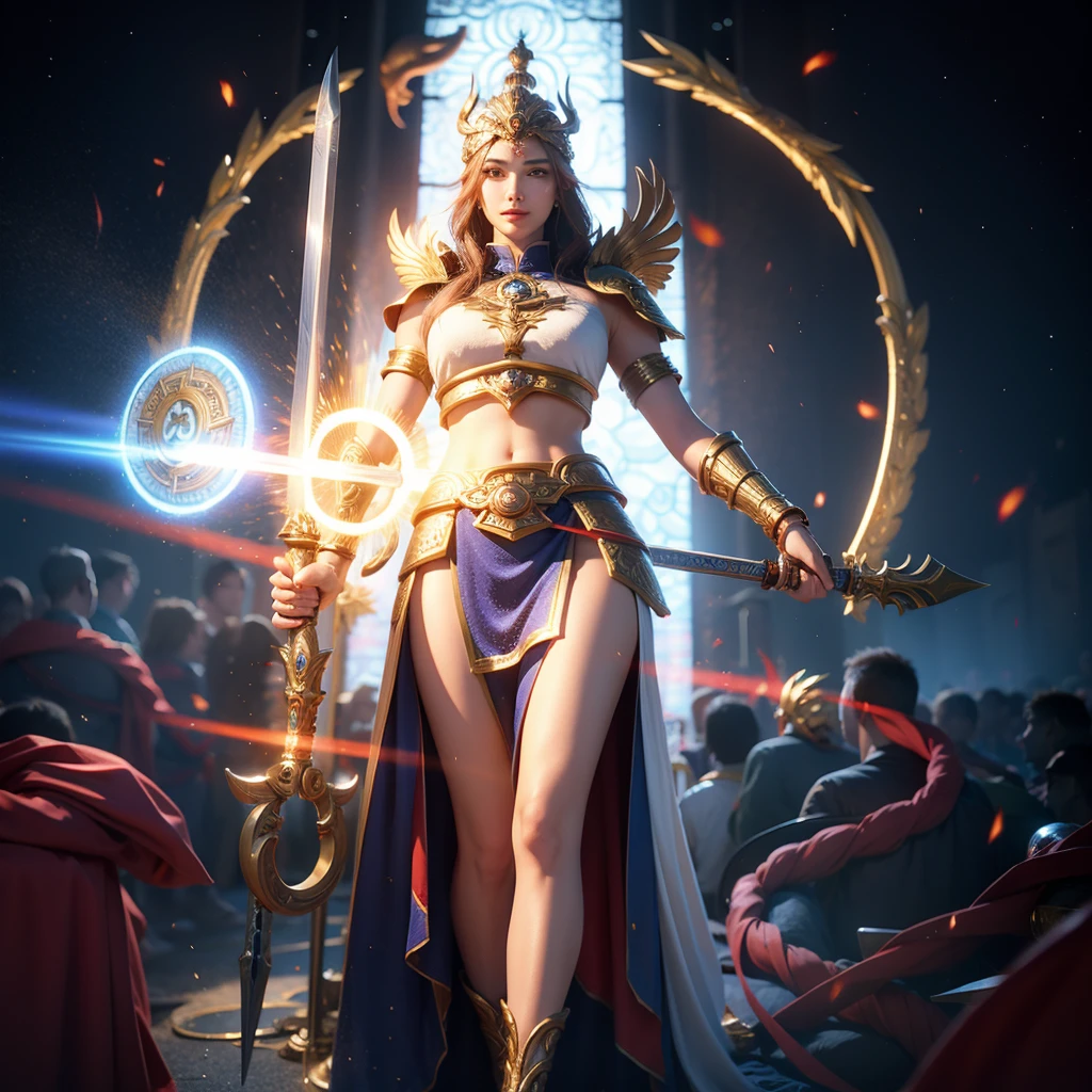 arafed female warrior with a sword and a fire, the god athena, pretty female cleric, unreal engine render + a goddess, female cleric, appears as the fire goddess, as a mystical valkyrie, greek goddess athena, the goddess artemis smirking, venus godness athena, hyperdetailed fantasy character, female character, full body xianxia, athena goddess of wisdom