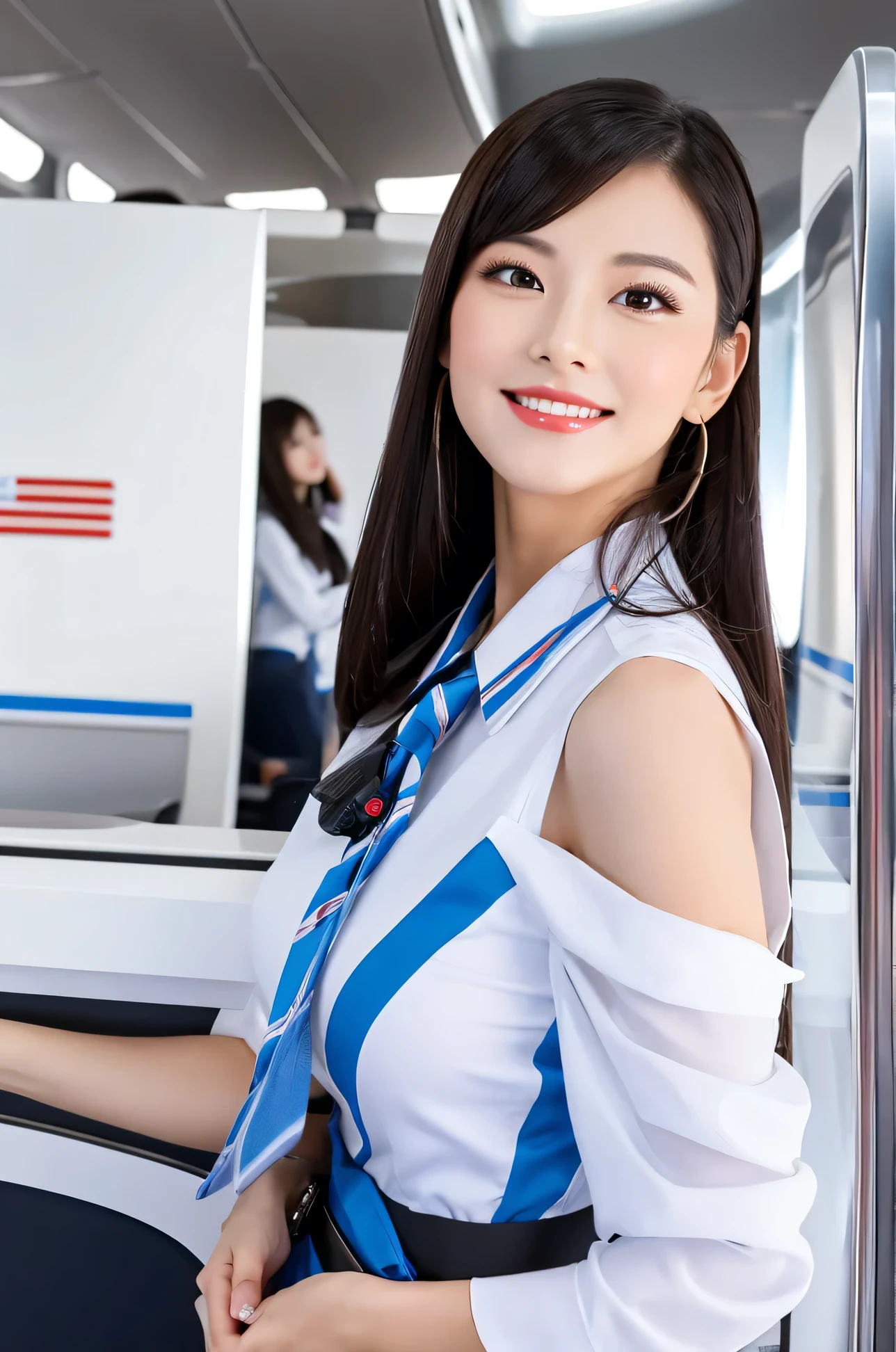 Masterpiece, best quality, perfect face ,white face,air hostess sexy girl