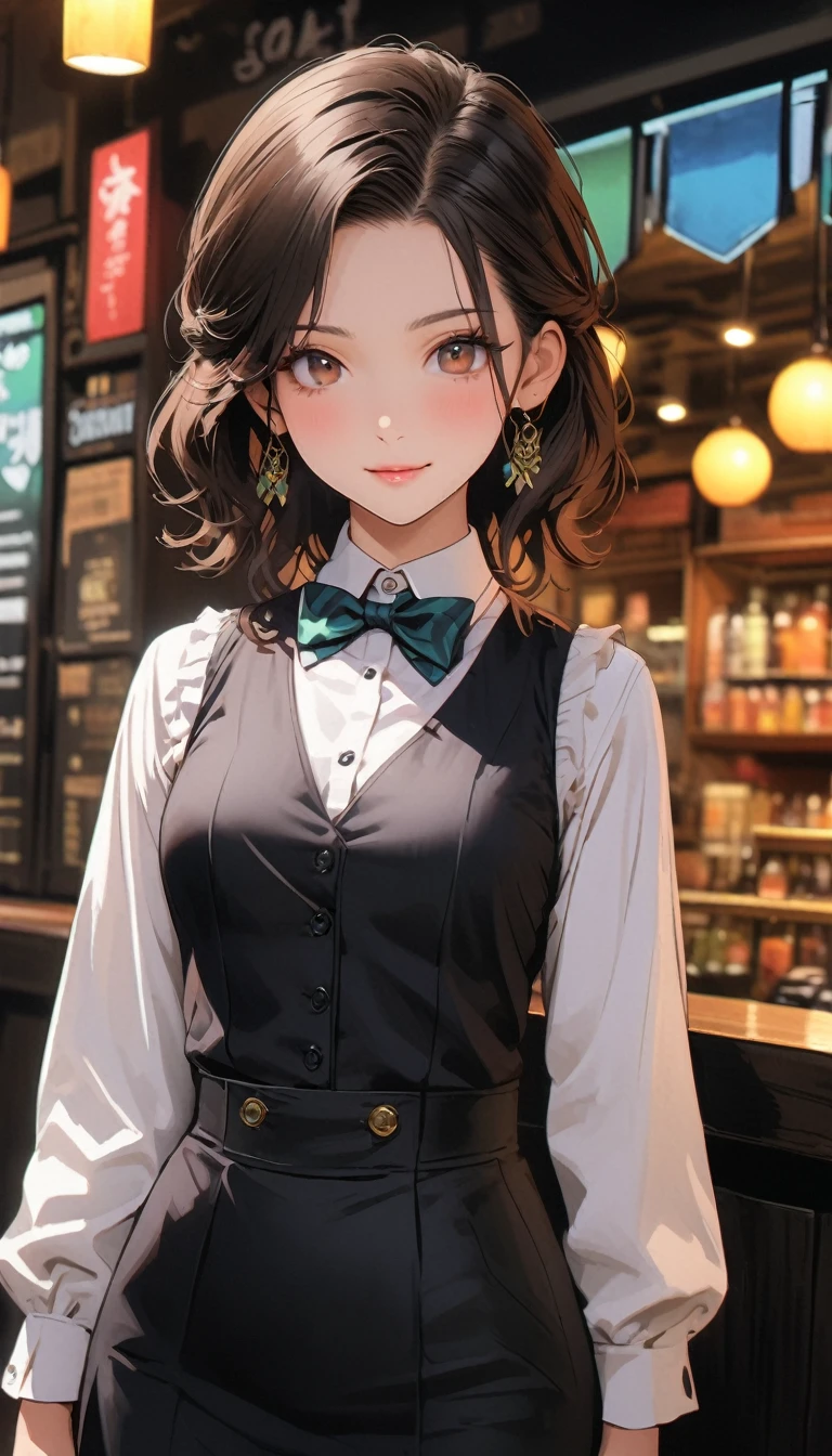 (Highest quality、masterpiece、High resolution、detailed), (Realistic skin texture:1.3), (detailedな目、Beautiful Face),  One girl,Colorful Hair, 3D Anime Real,, rtrophto1
break
//Fashion Vintage Chic,
Vintage chic costume with bow tie and suspenders, Start with a tailored vest or waistcoat in a classic color like black., Navy blue, or charcoal grey, Pair with high-waisted pants or a pencil skirt for a sophisticated silhouette.。, Pair a crisp white button-down shirt with a colorful bow tie、Your individuality stands out。, 
break
Layer on a pair of matching suspenders for a stylish and functional touch, Complete the ensemble with polished oxfords or loafers.、Wear your hair in soft waves or a sleek updo。, This vintage-inspired costume、Perfect for theme parties and cosplay events。, break