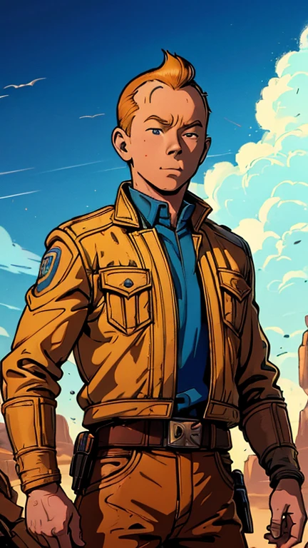 (Teens:1boy: Tintin,), (extremely detailed CG unit 8k wallpaper),(master part), (best quality), (ultra detali), (best illustration),(melhor ombre), cowboy shot, (Sharp eyeliner, ombre, detailedeyes:1), Star Wars background, ,break , (style of Dan Mumford), upper body