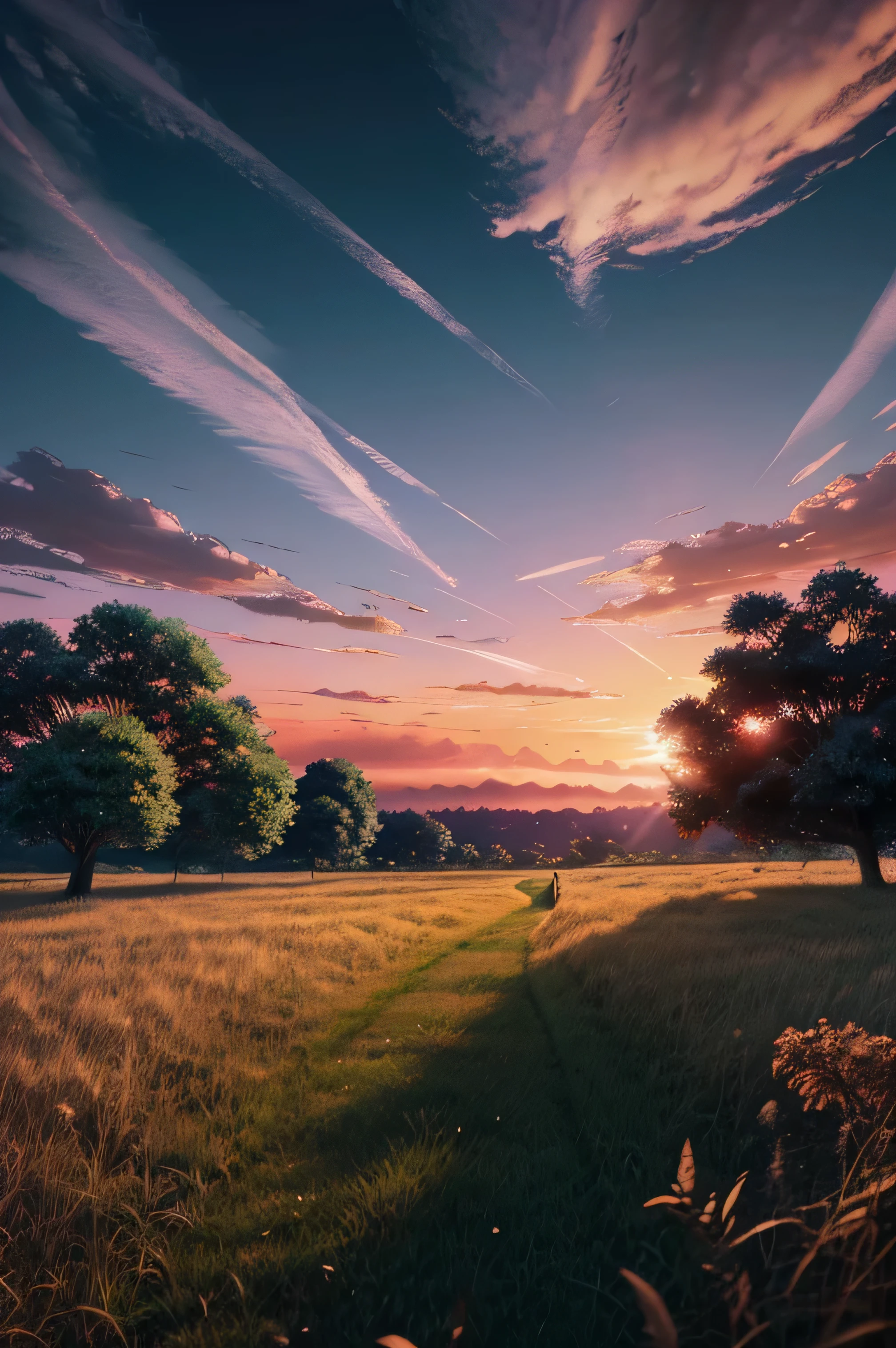 anime landscape of A pearl super dark sea blue classic Volkswagen Passat CC sport sits in a field of tall grass with a sunset in the background.beautiful anime scene, beautiful anime peace scene, Makoto Shinkai Cyril Rolando, beautiful anime scene, amazing wallpaper, anime art wallpaper 8k, anime background, artistic anime background, anime wallpaper 4k, anime art 4k wallpaper, anime wallpaper art 4k,