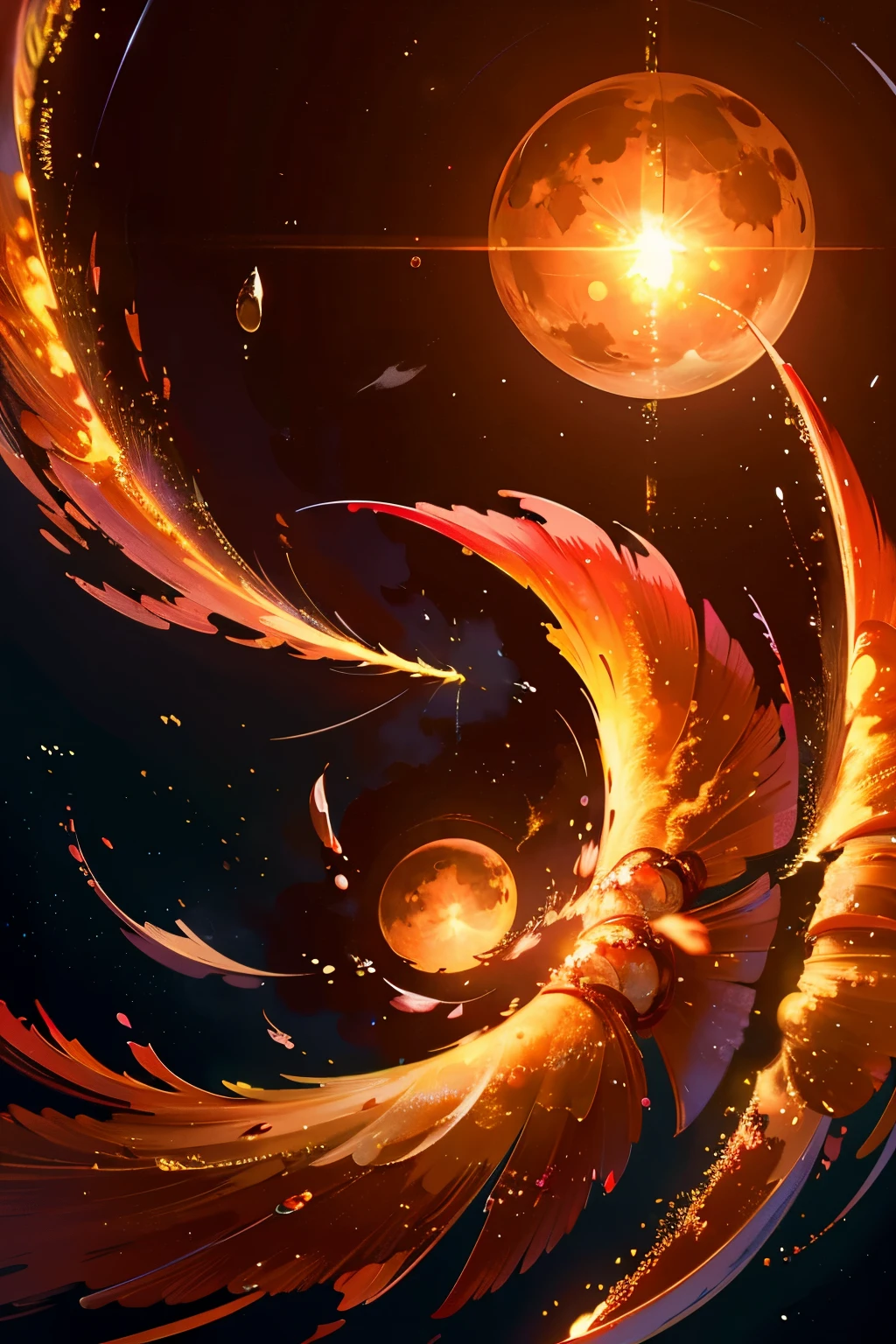 moon，flame，inflammation，masterpiece，hope，positive，beautiful，High resolution, High resolution, 8k, masterpiece2:1,　