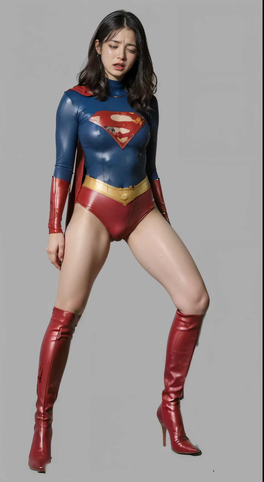 No background、(((Bleeding from the crotch)))、(((Eyes closed)))、(((Tears overflow from my eyes)))、(((Are crying)))、(((sweating)))、(((Sweaty)))、(((I'I'm always sweating)))、(((tolerates heat)))、(((Beautiful legs in black tights.)))、(((Legally expressing painful beauty)))、((((Make the most of your original images)))、(((体にぴったりフィットするSupergirl Costume)))、(((Supergirl Costume)))、(((short and beautiful hair)))、(((suffering)))、(((Please wear black tights....、Wear red boots)))、((Best image quality、8k))、((Highest quality、8k、masterpiece:1.3))、(((Preserve background )))、Sharp focus:1.2、Beautiful woman with perfect figure:1.4、Slim Abs:1.2、Wet body:1.5、Highly detailed face and skin texture、8k