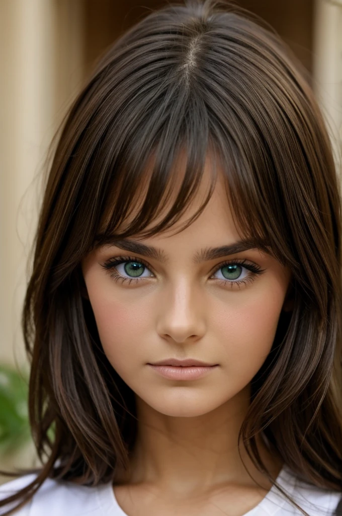 brune jeune yeux verts