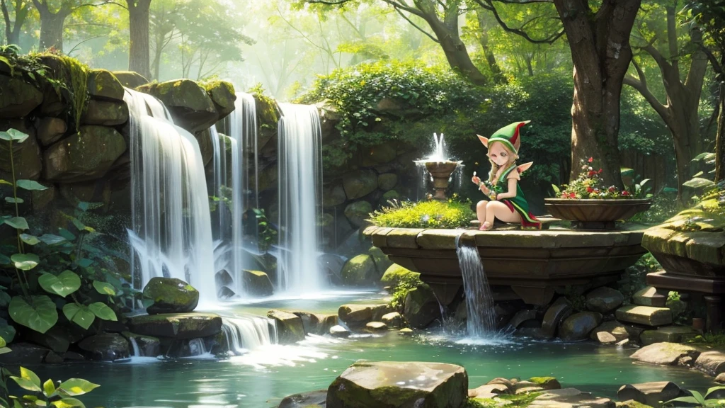 Cute Elf、Fountain in the forest、looks fun、Chill out、