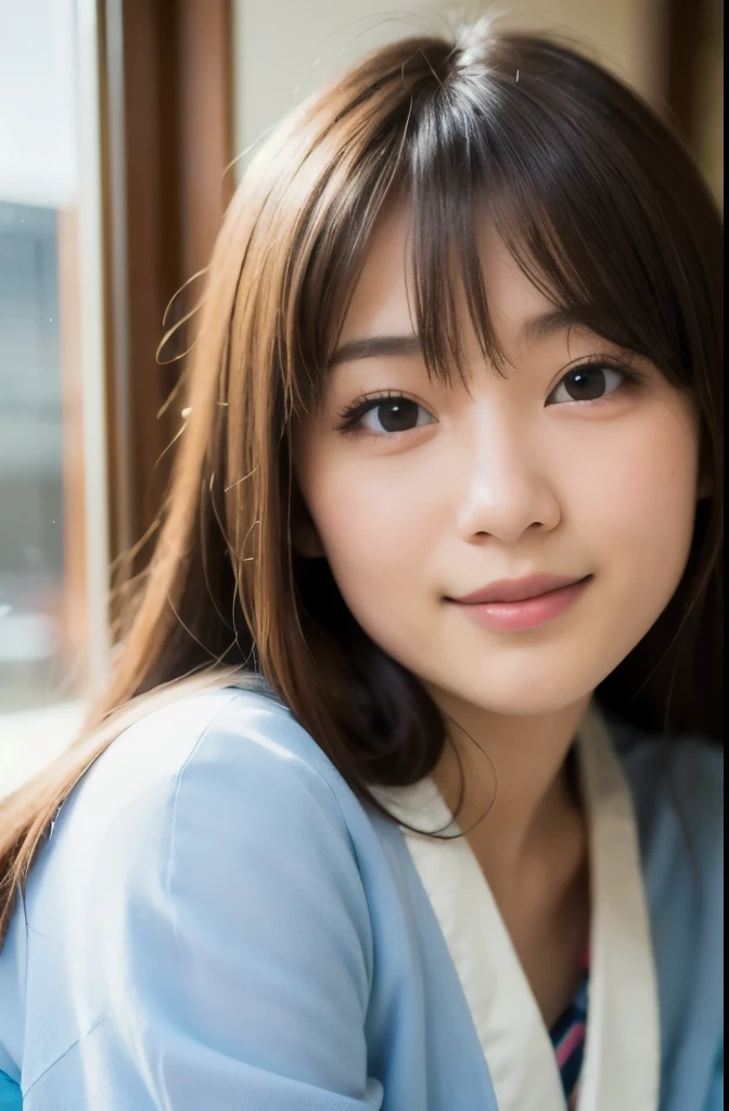 best quality, face focus, soft light, ultra high res, (photorealistic:1.4), RAW photo,(Shinozaki Ai),
1japanese girl, solo, cute, kawaii, smile, (pupil, lights in the eyes), detailed beautiful face, (busty),(high resolution detail of human skin texture),(long hair),(portrait), chest up, white traditional kimono, in the bedroom,