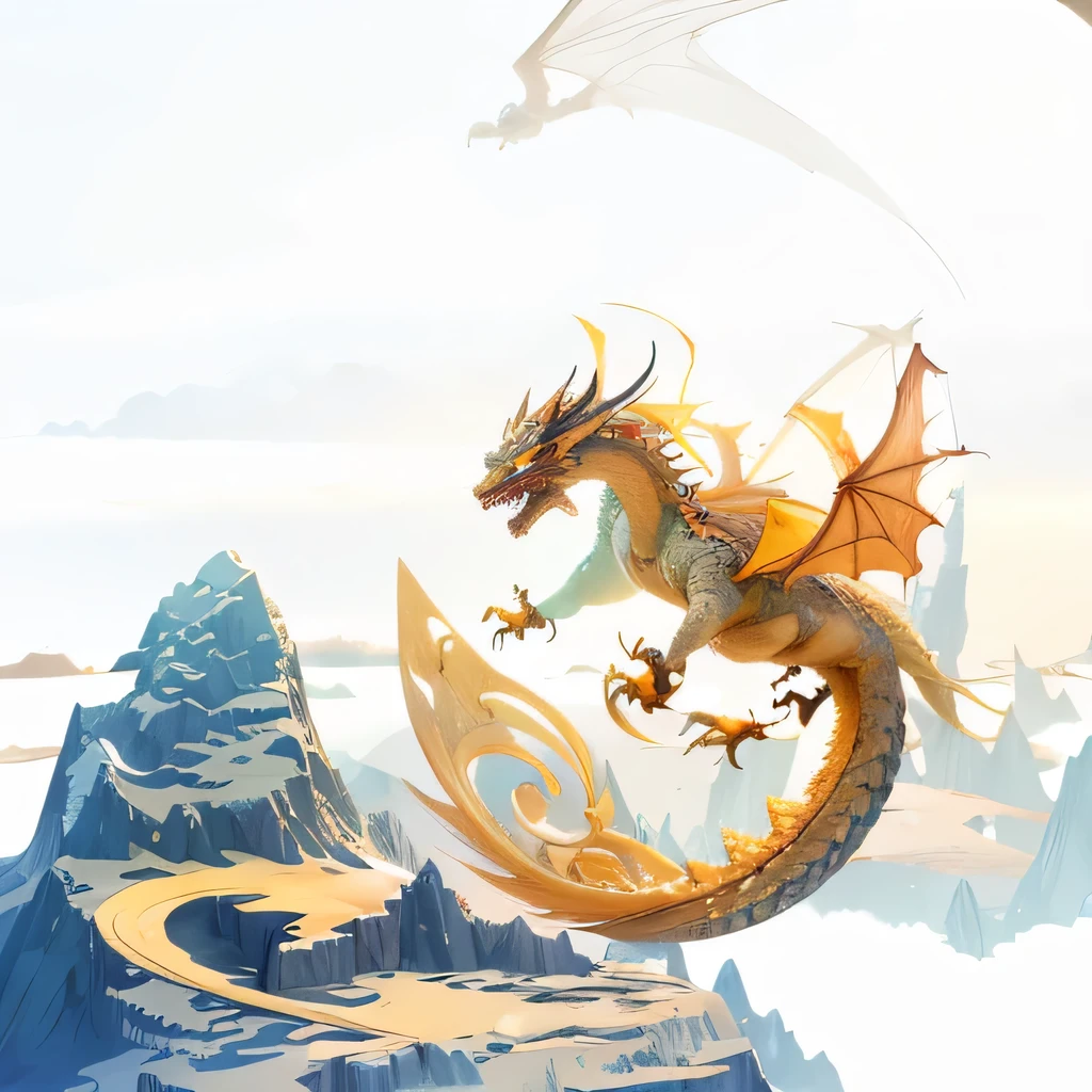 There is a dragon flying over a mountain with a sky background, &#39;&#39;Phoenix Wallpaper resting, Fenglong, Chinese dragon concept art, jellyfish Fenglong, Dragon flying in the background, &#39;&#39;Phoenix Wallpaper, A beautiful artistic illustration, Chinese Fantasy, G Liulian art style, dragon flying in the sky, Set against the backdrop of a dragon, dragon flying in the sky