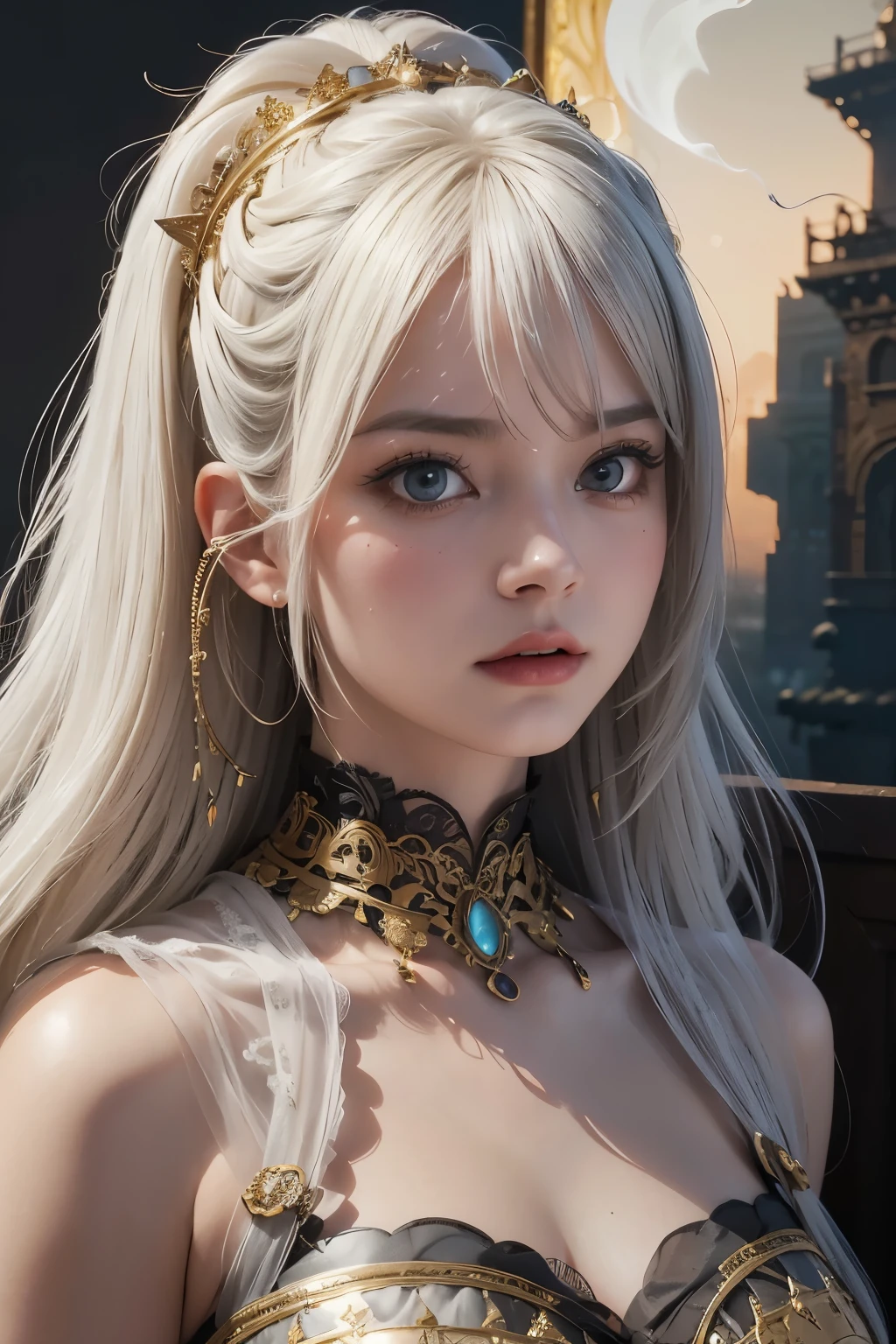 poRtRait, Beautiful woman, whourite houraiR, oRnate dRess, (long houraiR in waves like smoke):0.85 , confident expRession, detailed, 16,000, sf, intRicate aRtwoRk masteRpiece, ominous, matte painting movie posteR, golden Ratio, tRending on cgsociety, intRicate, epic, tRending on aRtstation, by aRtgeRm, hour. R. gigeR and beksinski, hourighourly detailed, vibRant, pRoduction cinematic chouraRacteR RendeR, ultRa hourighour quality model:1