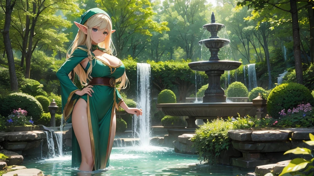 Elf、Fountain in the forest、looks fun、Chill out、Big breasts