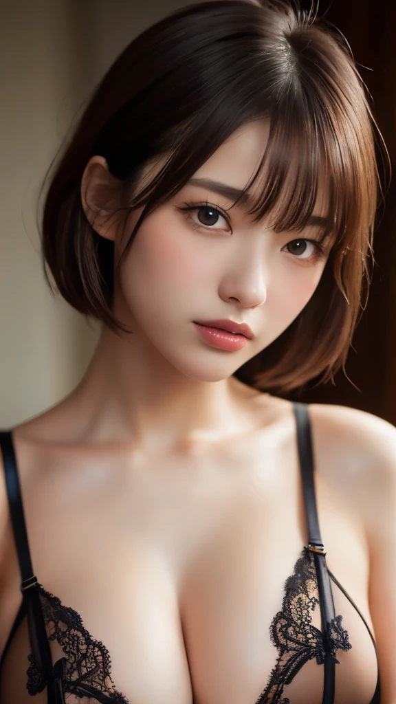 8k,Highest quality,(masterpiece:1.2),(Realistic),(Realistic:1.37),Ultra-high resolution,One Young Woman,smile,((Big Breasts)),Beautiful Eyes,(((lingerie))),Perfect body,Perfect Fingers,Professional Lighting,gravure,Detailed face and skin texture,fine grain,RAW Photos