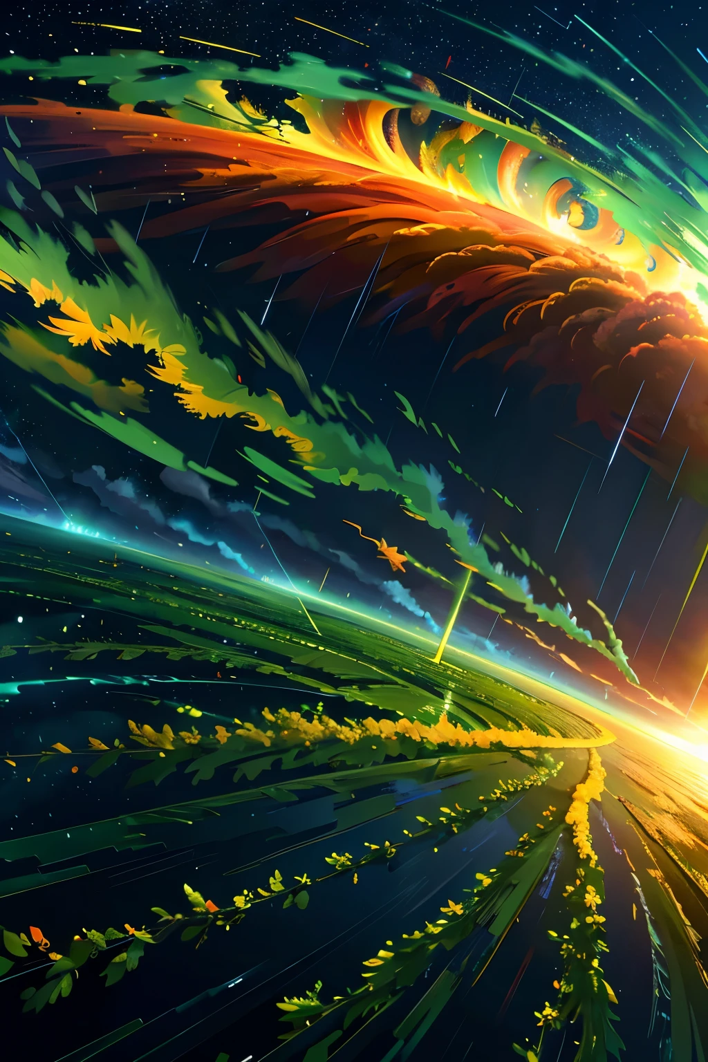 Green wind,sun,storm,tornado,Abstract Painting,masterpiece,hope,positive,beautiful,High resolution, High resolution, 8k, masterpiece2:1,