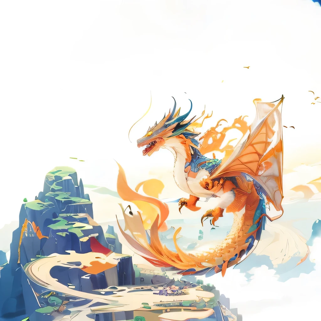 There is a dragon flying over a mountain with a sky background, &#39;&#39;Phoenix Wallpaper resting, Fenglong, Chinese dragon concept art, jellyfish Fenglong, Dragon flying in the background, &#39;&#39;Phoenix Wallpaper, A beautiful artistic illustration, Chinese Fantasy, G Liulian art style, dragon flying in the sky, Set against the backdrop of a dragon, dragon flying in the sky