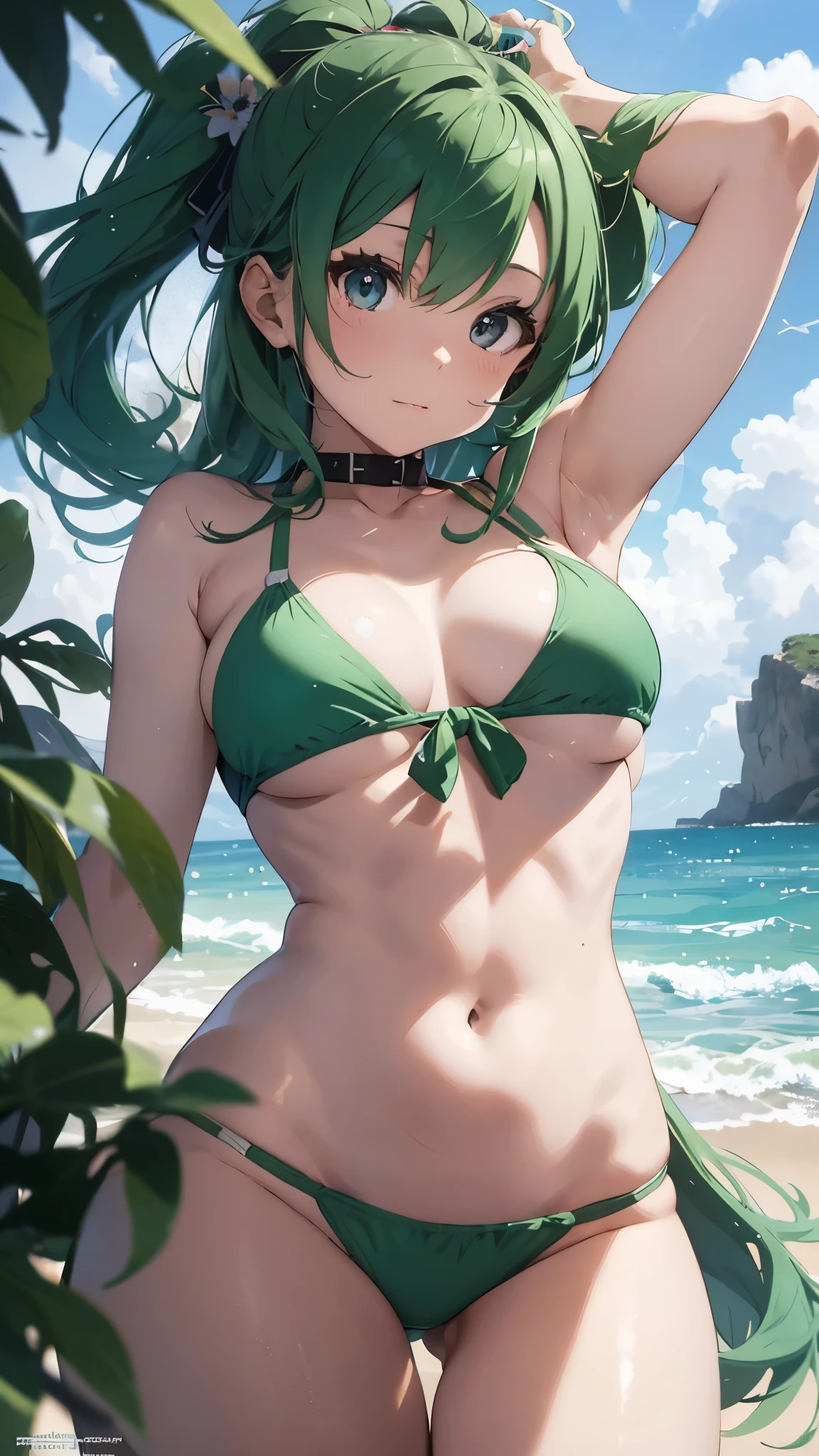 4K,8k,Green haired girl drawn in high resolution Japanese anime style、whole body、Women in white bikinis taking photos on a deserted beach, Bikini Model, , Young and cute gravure idol, Posing together in a bra, Russian and Japanese mix, sakimichan, Asian woman, Wear a swimsuit, that'that'that'that'that'that'that'that'that'that'that'that'that'that'that'that'that'that'that'that'that'that'that'that'It's hot with the shining sun, Japanese Model, Cute Core, sakimichan hdri, Young Gravure Idol, Chubby