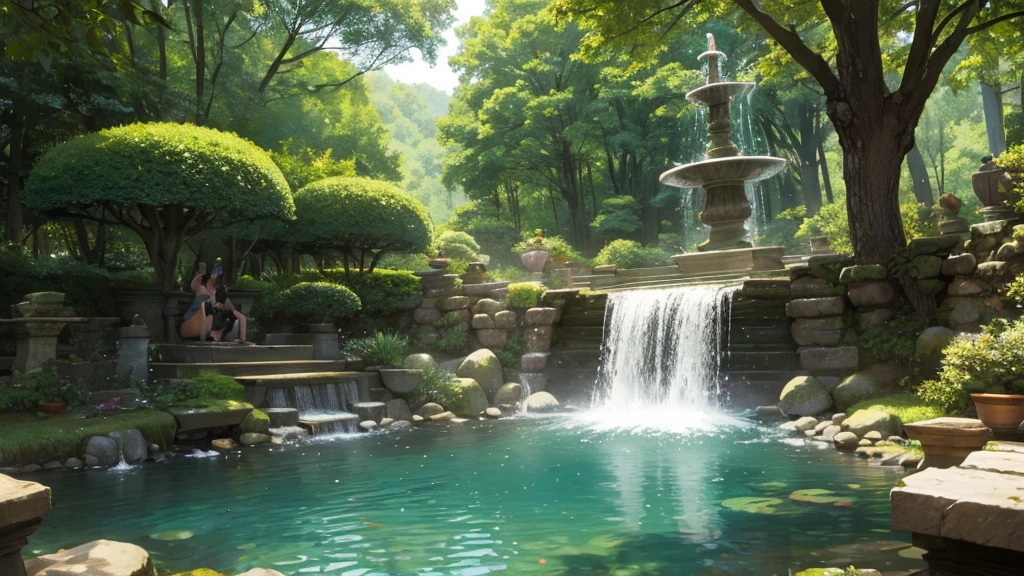 Elf、Fountain in the forest、looks fun、Bathing、Big breasts、SEX