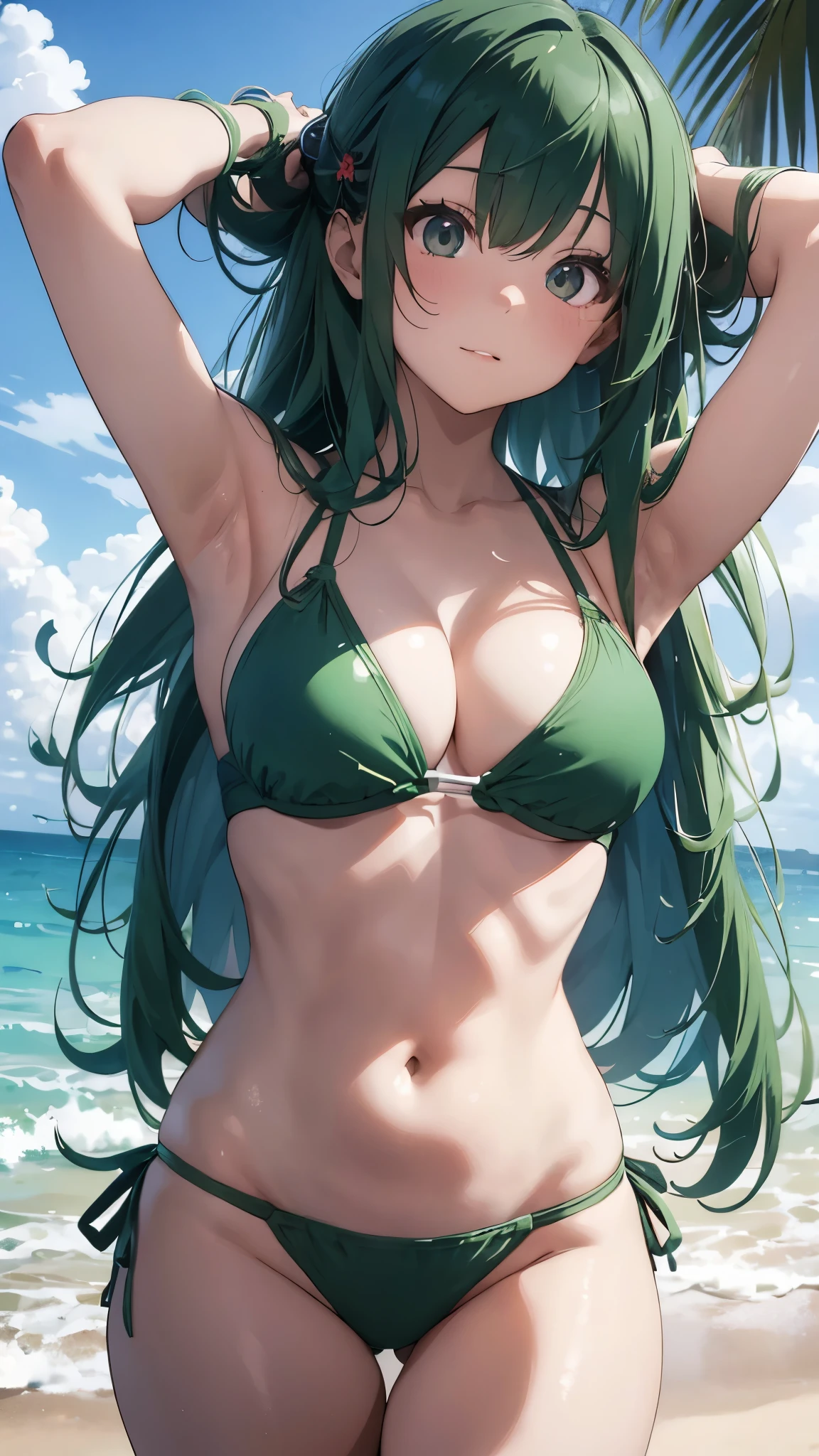4K,8k,Green haired girl drawn in high resolution Japanese anime style、whole body、Women in white bikinis taking photos on a deserted beach, Bikini Model, , Young and cute gravure idol, Posing together in a bra, Russian and Japanese mix, sakimichan, Asian woman, Wear a swimsuit, that'that'that'that'that'that'that'that'that'that'that'that'that'that'that'that'that'that'that'that'that'that'that'that'It's hot with the shining sun, Japanese Model, Cute Core, sakimichan hdri, Young Gravure Idol, Chubby