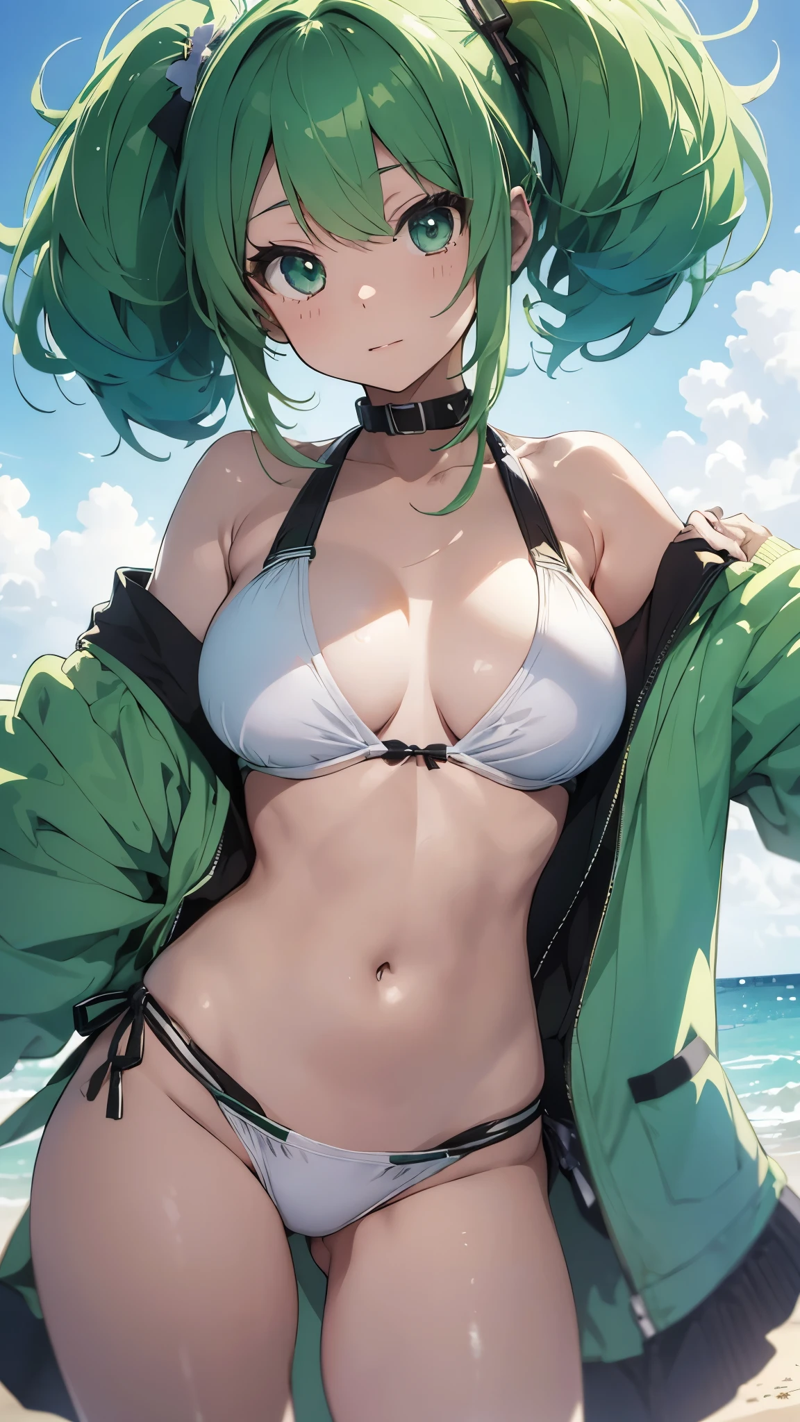 4K,8k,Green haired girl drawn in high resolution Japanese anime style、whole body、Women in white bikinis taking photos on a deserted beach, Bikini Model, , Young and cute gravure idol, Posing together in a bra, Russian and Japanese mix, sakimichan, Asian woman, Wear a swimsuit, that'that'that'that'that'that'that'that'that'that'that'that'that'that'that'that'that'that'that'that'that'that'that'that'It's hot with the shining sun, Japanese Model, Cute Core, sakimichan hdri, Young Gravure Idol, Chubby