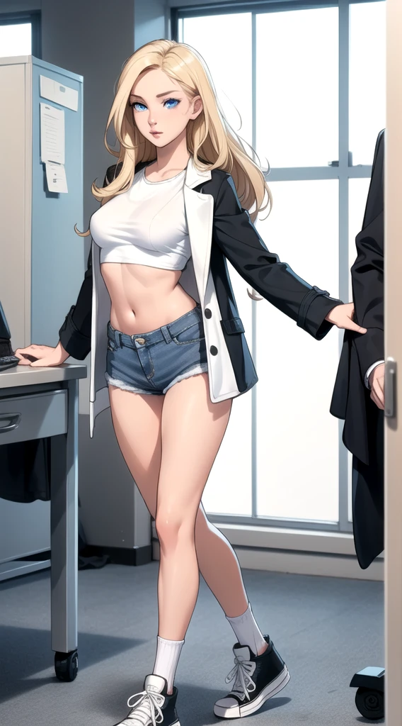 Hayasaka ai, high resolution, blue eyes, blonde hair, long hair, side ponytail, slim legs, navel,  cleavage, slim waist, narrow waist, smile, nipples, naked, nude, areola