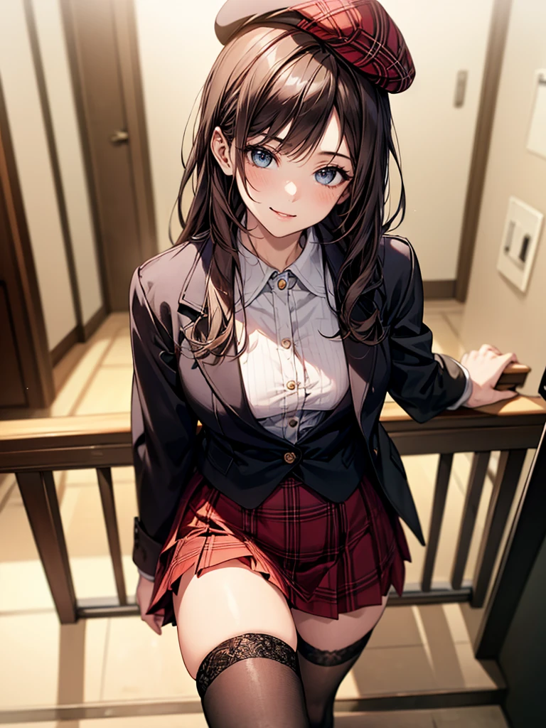 (Best quality, 8k, 32k, Masterpiece, UHD,:1.2),RAW, 1girl,ultra cute , natural lighting,transparent shining eyes, 20yo ,fair complexion, ((school uniform)), sitting on stairs, Closeup shot, wedgie, bending knees, show off panties, From Below, shy smiling, long straight hair, in winter, falling snow, Closing legs, long sleeve cardigan, black leggings,