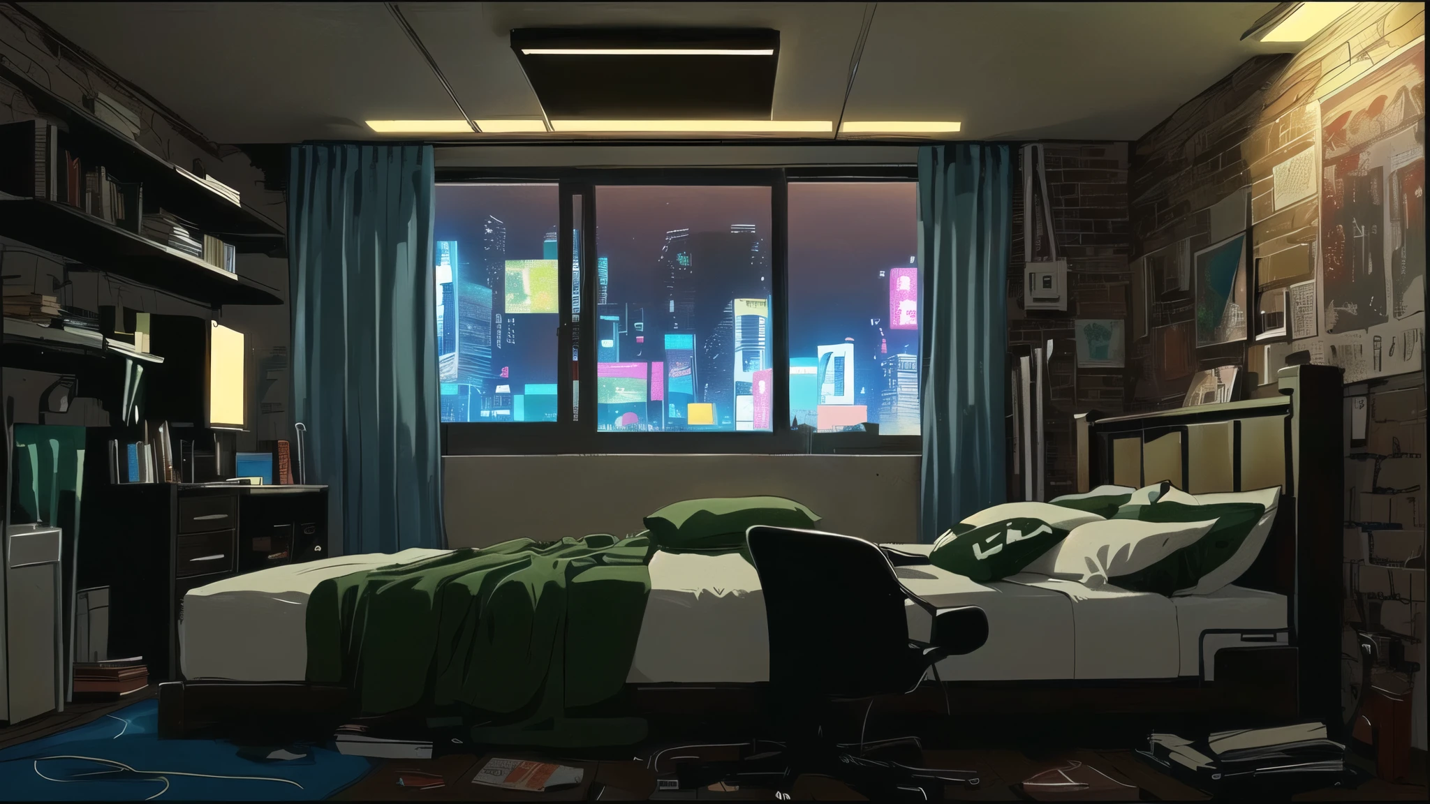 anime room bed neon cyberpunk