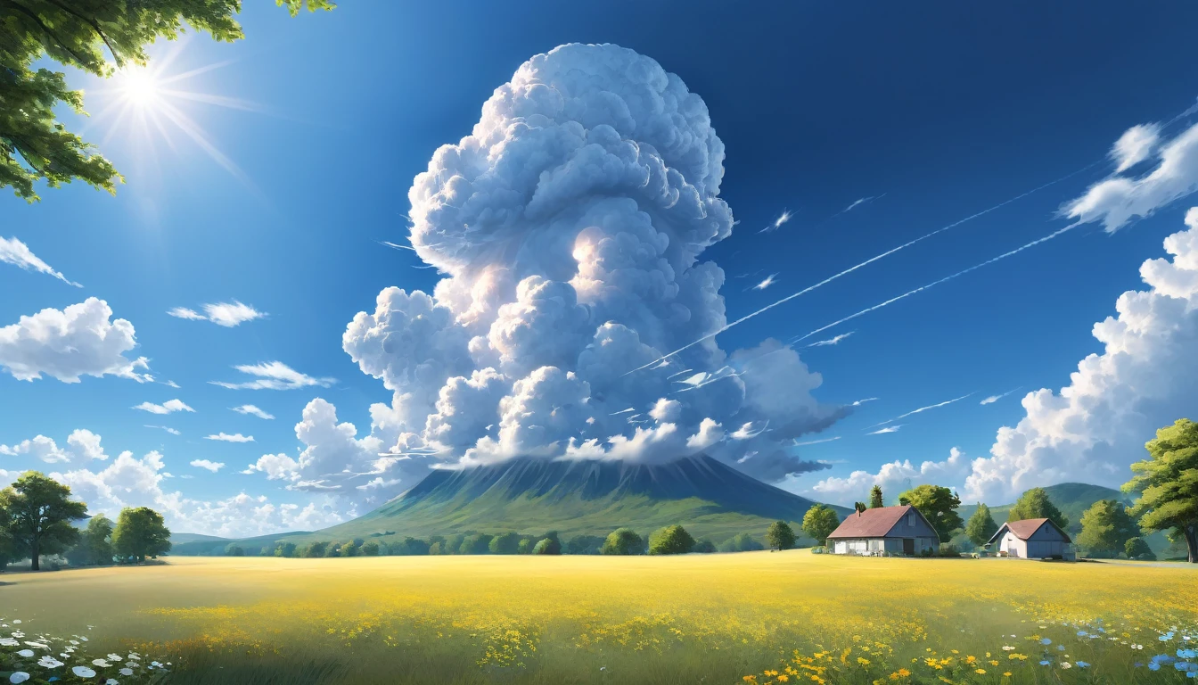 Japanese countryside,Azemichi,Midsummer,sunny,Cumulonimbus,Daytime,Highest quality, 8k, High resolution, masterpiece:1.2, Very detailed, Realistic:1.37, High resolution, 超High resolution, Very detailed, Professional, Vibrant colors