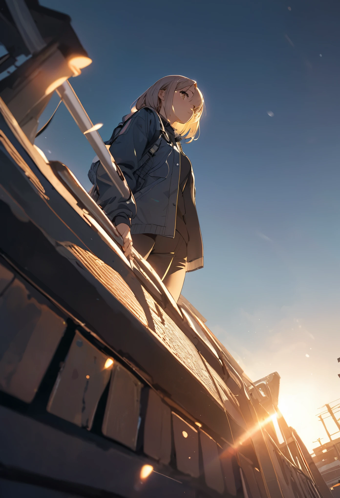 Low angle shot, Highlight the subject's appeal, Bringing out the best in your composition, Absurd aesthetics, Pushing the limits of SFW, Clear eyes gazing into the distance, Detailed and attractive faces