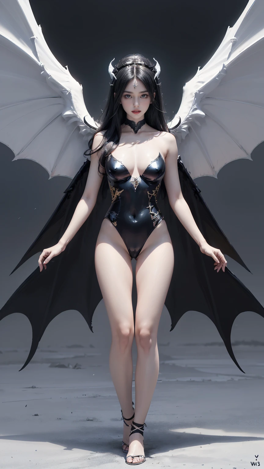 emphasis on wings, wings on shoulder, Angel wings and devil wings, white wings and black wings, (Realistic picture, highest resolution, 16ก), (A demon god with wide wings and enormous power on his shoulders..., Twelve wings on the shoulders., black bat wings:1.3 white angel wings:1.5), 6 angel wings, 6 devil wings, (Beautiful girl with two meter long hair, shiny black hairงาม, Smooth white skin, Lips are very red.), ((stand, already)), (big breasts, หัวBig tits), (gigantic breast, breast augmentation, Breast 400 cc., small waist, hips raised, small thighs, Long legs), (dynamic poses), (Armor that slightly conceals the body), Separate theme, (Angel wings and devil wings), floating in the air above the groundดิน, background darkness, Embraced with twelve wings, wearing a large king crown, crown shining bright, wears little armor, There is power coming out of the body., sparkling wings, white light black light, amazing wings, beautiful gesture, 8K resolution, Resolution 4000 x 2250 pixels, beautiful gesture, Angel wings and devil wings, (Realistic picture, highest resolution, 16K), (A demon god with wide wings and enormous power on his shoulders.., Twelve wings on the shoulders., black bat wings:1.3 white angel wings:1.5), Angel wings and devil wings, white wings and black wings,, Have wings 100 Have wings 1000, Angel wings and bat wings, wings inserted between wings, 12 wings, 6 angel wings, 6 bat wings, Angel wings and devil wings, white wings and black wings,, (Beautiful girl with two meter long hair, shiny black hair, Smooth white skin, Lips are very red.), very long hair, ((stand, toe)), (big breastsโต, หัวBig tits), (gigantic breast, small waist, hips raised, small thighs, Long legs), (dynamic poses), (black and white leotard, There are beautiful patterns., Decorated with gold embroidery., Show off your chest), Separate theme, (Angel Wings and Demon Lord Wings), floating in the air above the ground, background darkness, Embraced with twelve wings, white and black light crown, A rainbow glow on the back of the head, The most busty breasts, Big tits, universe backdrop, dynamic gesture.