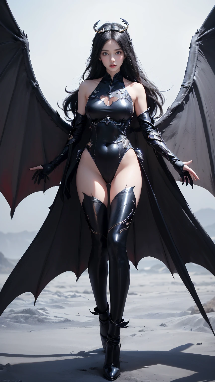emphasis on wings, wings on shoulder, Angel wings and devil wings, white wings and black wings, (Realistic picture, highest resolution, 16ก), (A demon god with wide wings and enormous power on his shoulders..., Twelve wings on the shoulders., black bat wings:1.3 white angel wings:1.5), 6 angel wings, 6 devil wings, (Beautiful girl with two meter long hair, shiny black hairงาม, Smooth white skin, Lips are very red.), ((stand, already)), (big breasts, หัวBig tits), (gigantic breast, breast augmentation, Breast 400 cc., small waist, hips raised, small thighs, Long legs), (dynamic poses), (Armor that slightly conceals the body), Separate theme, (Angel wings and devil wings), floating in the air above the groundดิน, background darkness, Embraced with twelve wings, wearing a large king crown, crown shining bright, wears little armor, There is power coming out of the body., sparkling wings, white light black light, amazing wings, beautiful gesture, 8K resolution, Resolution 4000 x 2250 pixels, beautiful gesture, Angel wings and devil wings, (Realistic picture, highest resolution, 16K), (A demon god with wide wings and enormous power on his shoulders.., Twelve wings on the shoulders., black bat wings:1.3 white angel wings:1.5), Angel wings and devil wings, white wings and black wings,, Have wings 100 Have wings 1000, Angel wings and bat wings, wings inserted between wings, 12 wings, 6 angel wings, 6 bat wings, Angel wings and devil wings, white wings and black wings,, (Beautiful girl with two meter long hair, shiny black hair, Smooth white skin, Lips are very red.), very long hair, ((stand, toe)), (big breastsโต, หัวBig tits), (gigantic breast, small waist, hips raised, small thighs, Long legs), (dynamic poses), (black and white leotard, There are beautiful patterns., Decorated with gold embroidery., Show off your chest), Separate theme, (Angel Wings and Demon Lord Wings), floating in the air above the ground, background darkness, Embraced with twelve wings, white and black light crown, A rainbow glow on the back of the head, The most busty breasts, Big tits, universe backdrop, dynamic gesture.
