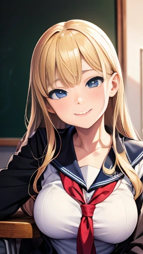 (masterpiece,best quality:1.4),(8k,raw photo,photo realistic:1.2),shiny skin,detailed skin,detailed face,detailed eyes,1girl,Japanese idol,beautiful face,Blonde girl sitting on a chair in front of a blackboard, anime girl Cosplay, Cosplay, beautiful anime high high school girl, anime Cosplay, Anime girl crouching, Cosplay, cyber high school girl, a Surreal , Surreal , Cosplay photo, high school girl, anime peripheral, Lena Noun Style 3/4
