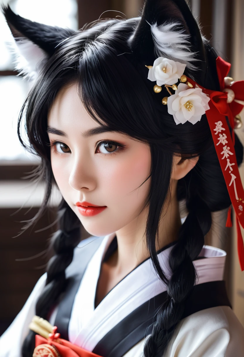 Monster Girl, Cat ear,黒いCat ear,20th Generation, Shrine maiden,Realistic Women, Black Hair,cute