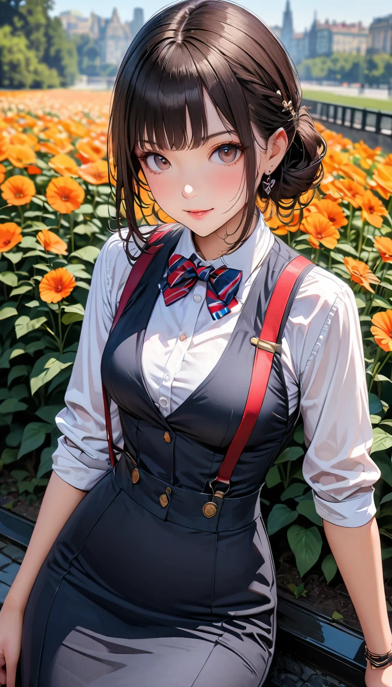 (Highest quality、masterpiece、High resolution、detailed), (Realistic skin texture:1.3), (detailedな目、Beautiful Face),  One girl,Colorful Hair, 3D Anime Real,, rtrophto1
break
//Fashion Vintage Chic,
Vintage chic costume with bow tie and suspenders, Start with a tailored vest or waistcoat in a classic color like black., Navy blue, or charcoal grey, Pair with high-waisted pants or a pencil skirt for a sophisticated silhouette.。, Pair a crisp white button-down shirt with a colorful bow tie、Your individuality stands out。, 
break
Layer on a pair of matching suspenders for a stylish and functional touch, Complete the ensemble with polished oxfords or loafers.、Wear your hair in soft waves or a sleek updo。, This vintage-inspired costume、Perfect for theme parties and cosplay events。, break