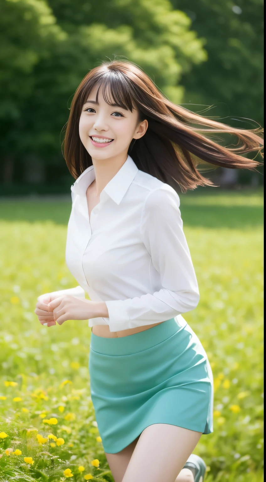 Attractive lonely woman in white collar shirt and tight skirt in the city、Japanese、1 person、Young and cute gravure idol, photographrealistic: 1.5、Japanese, droopy eyes: 1.3, perfect proportions, portrait, , ((real skin))
Smiling face、Running towards me、Flower field background、Facing forward