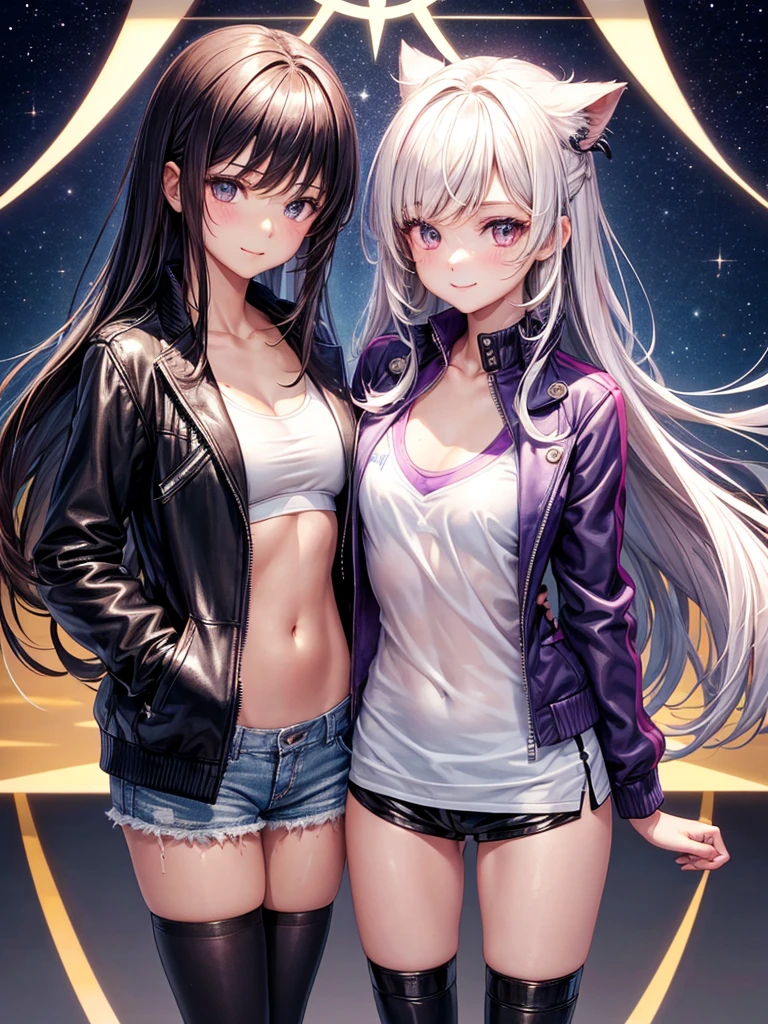 best quality,,smile,blazer,swimsuit,School,Collective of girls,Track jacket,Physical education class,JK,Sexy and cute,New Age Fashion,New generation beautiful girl,future,Wearing a fastener bra,zipper bra,Long Hair,She has her bangs down,Purple Eyes,evolution系ファッション,Cuteness at its finest,Sparkling,Leather shorts,beautiful,middle School girlultiple girls are depicted,harem,idol group,infinite possibilities,leather jacket,fur jacket,Hair tucked behind ear,futureの服装,evolution,starry sky background,photo shoot,long hair,wearing a cardigan,beautiful girlの国,girl's paradise,highest quality,big breasts,leather jacket,happy girl,horny girl,Blue eyes,perfect face,standing position,She has her bangs down,fur jacket,Beautiful eyes,smooth hair,perfect eyes,beautiful girl,Angel Girl,multicolored hair colors,naughty girl,beautiful,High-dimensional beautiful girl,Multidimensional beautiful girl,gathering,Group、,