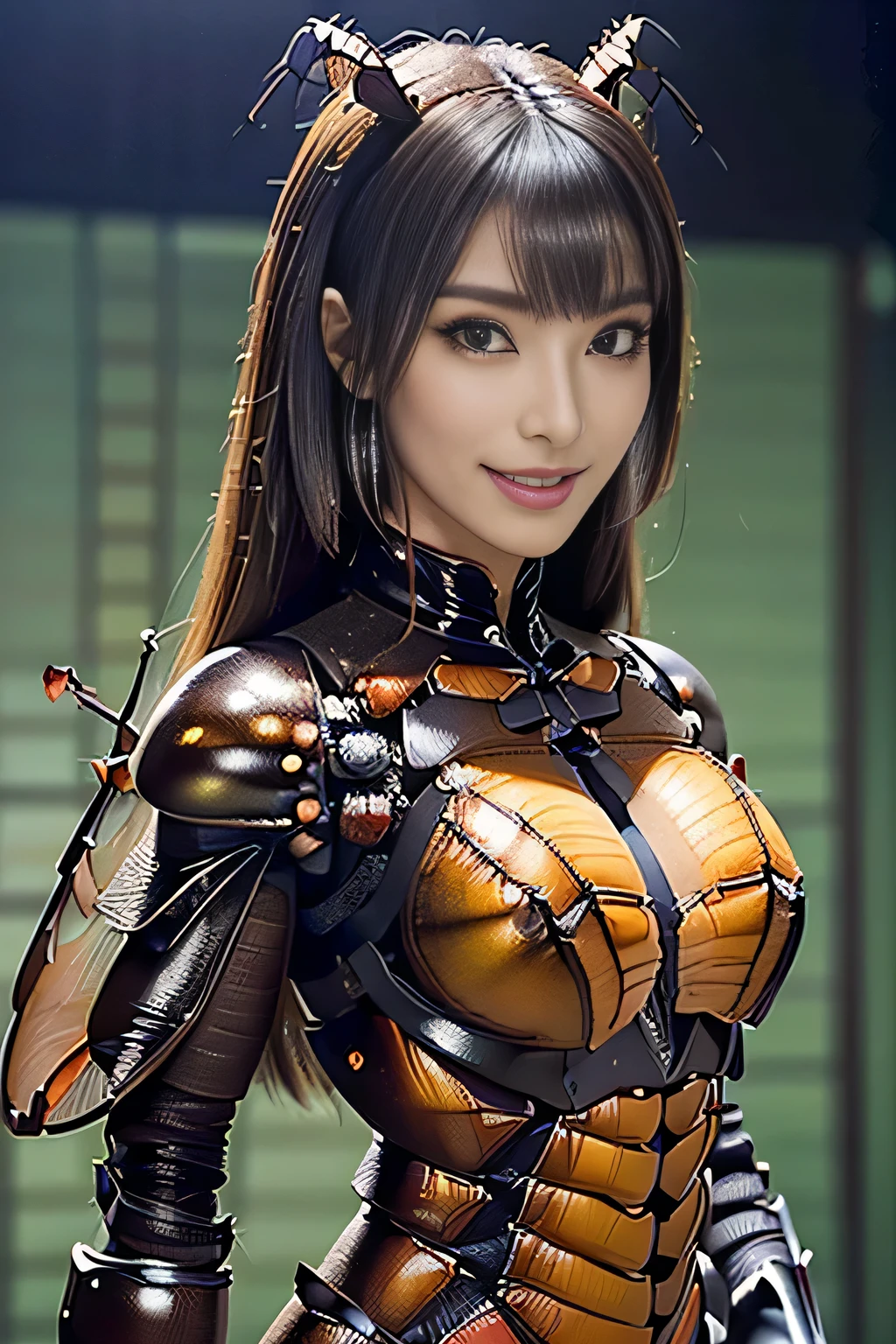 (high resolution,masterpiece,best quality,extremely detailed CG, anime, official art:1.4), realistic, photo, amazing fine details, all intricate, gloss and shiny,awesome many layers, 8k wall paper, 3d, sketch, kawaii, illustration,( solo:1.4), perfect female proportion,villainess, (fusion of dark brown cockroach and lady:1.4), (brown cockroach form lady:1.2), (brown cockroach lady:1.2), (fusion:1.2), (solo:1.4), (evil smile:1.2), muscular, abs, (cockroach brown exoskeleton bio insect suit:1.4), (cockroach brown exoskeleton bio insect armor:1.2), (brown transparency cockroach wing:1.4), (brown cockroach antennae:1.3),