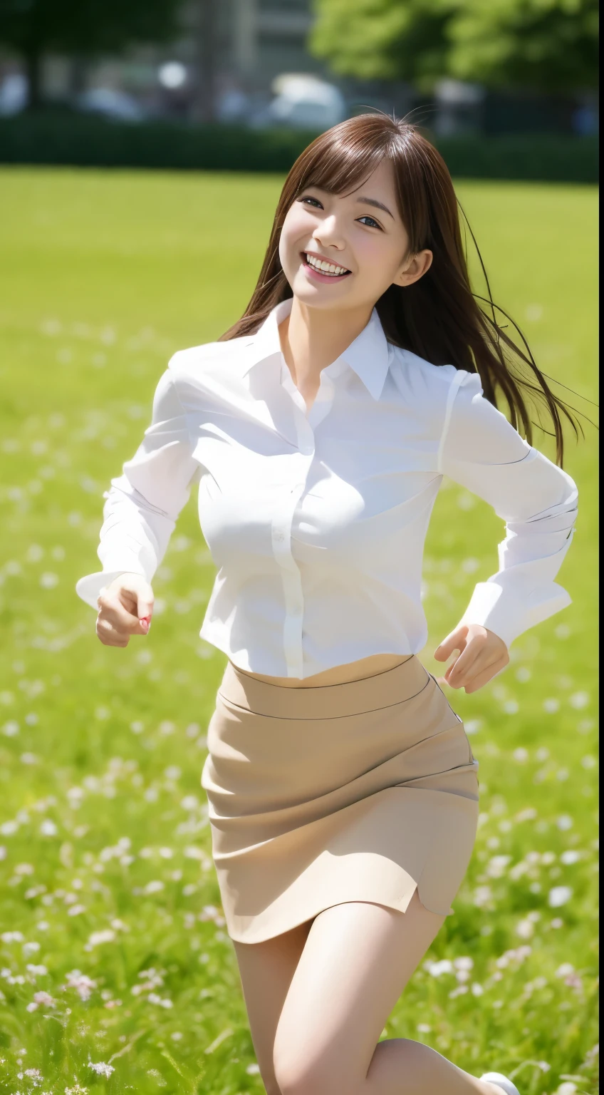 Attractive lonely woman in white collar shirt and tight skirt in the city、Japanese、1 person、Young and cute gravure idol, photographrealistic: 1.5、Japanese, droopy eyes: 1.3, perfect proportions, portrait, , ((real skin))
Smiling face、Running towards me、Flower field background、Facing forward
