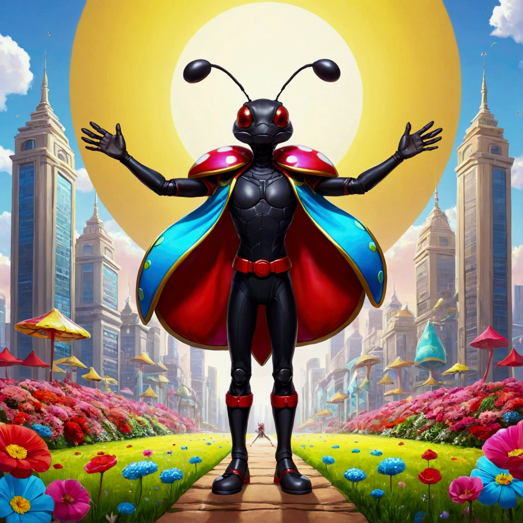 gijinka, 1 ant, arms raised, Giant human shoes, support,
