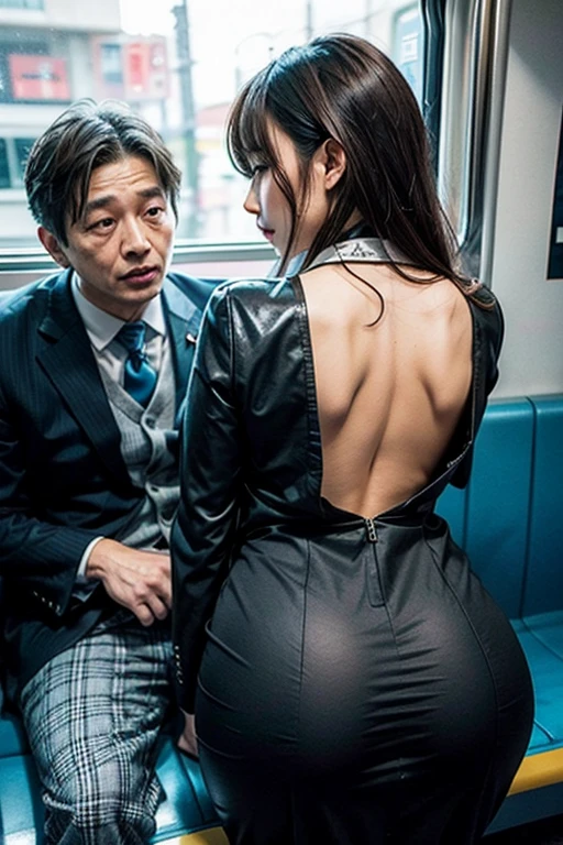 Aiki Enami gets molested on the train, Medium brown hair, Big Tits, Big Ass, Japanese beauty, Open anus, business suit