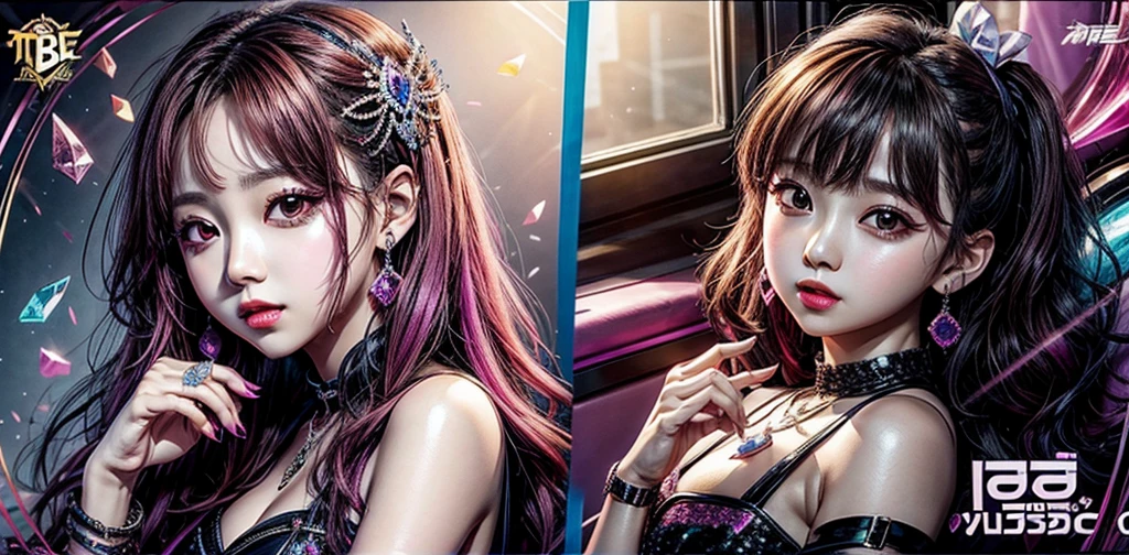 shiny gemstone music banner with Twice's Nayeon on the cover, written "Bbae", with vibrant colors and bad girl theme