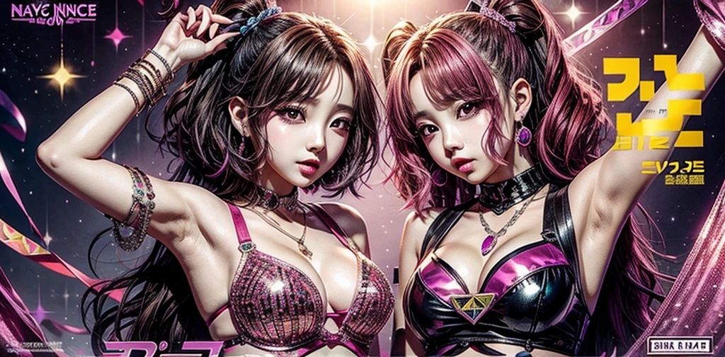 shiny gemstone music banner with Twice's Nayeon on the cover, written "Bbae", with vibrant colors and bad girl theme