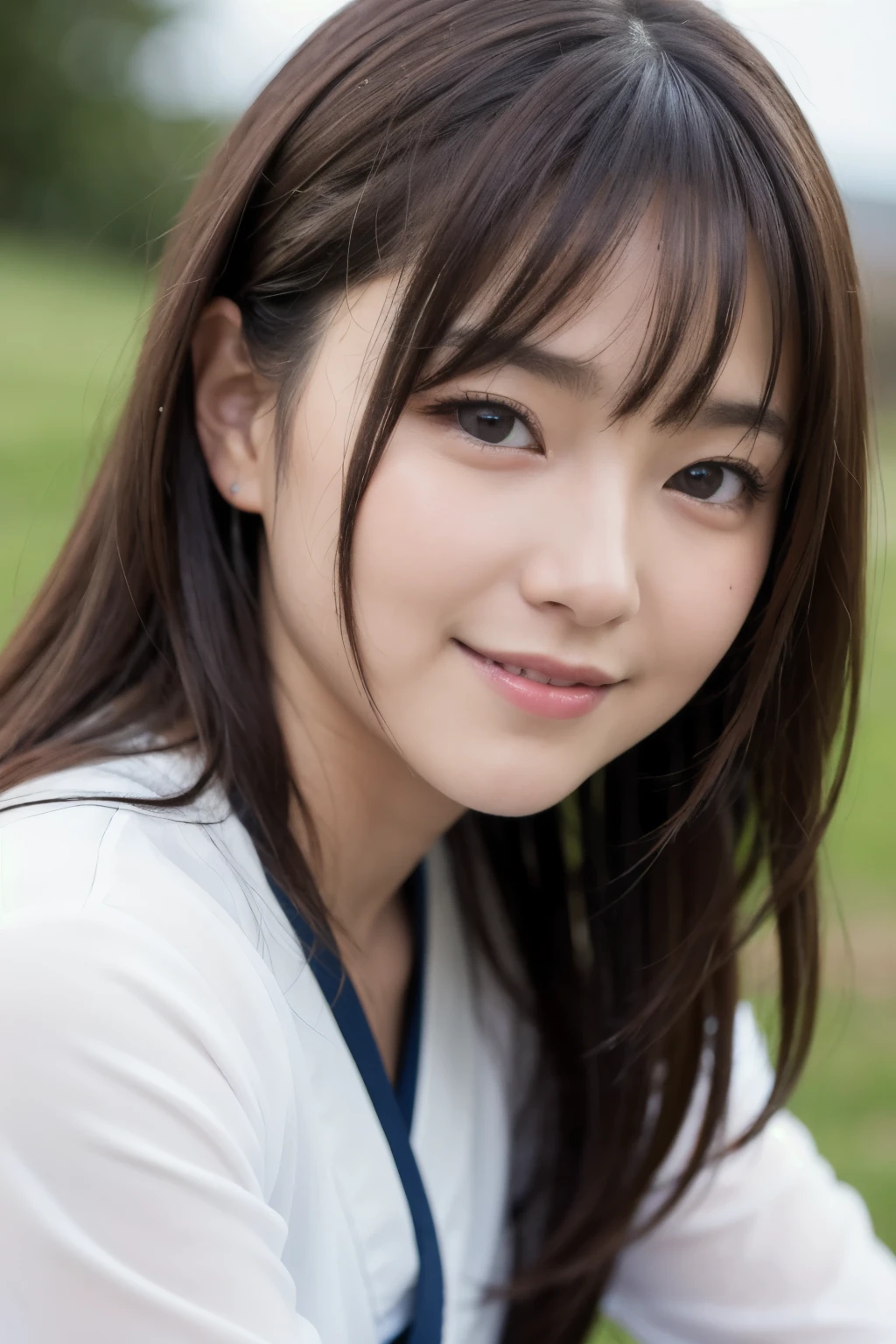 best quality, face focus, soft light, ultra high res, (photorealistic:1.4), RAW photo,(Shinozaki Ai),
1japanese girl, solo, cute, kawaii, smile, (pupil, lights in the eyes),  detailed beautiful face, busty,(high resolution detail of human skin texture),(long hair),(portrait), white traditional kimono, in the garddn,