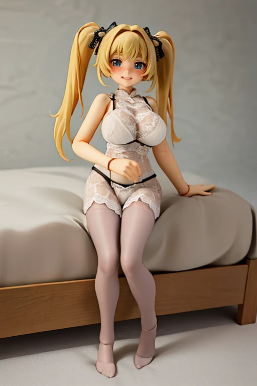 ((masterpiece)), ((Highest quality)), (((1 slender girl))), (Very detailed),(Solo Shooting),((cute)), ((Very detailedな顔)), 4K, (8k), Highest quality, (beautiful), ((Huge breasts:1.4)), ((Large Breasts)),((Long blonde twin tails)), (((Lace Lingerie,See-through))), ((Lace Stockings)),(((bed:1.3))),((Perfect body)),blush、Captivating body,Embarrassing、Embarrassed、Open your mouth