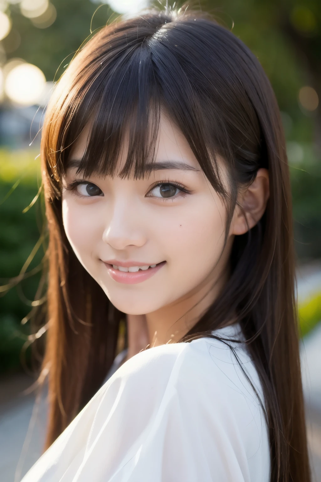 best quality, face focus, soft light, ultra high res, (photorealistic:1.4), RAW photo,(Shinozaki Ai),
1japanese girl, solo, cute, kawaii, smile, (pupil, lights in the eyes), detailed beautiful face, busty,(high resolution detail of human skin texture),(long hair),(portrait), white traditional kimono, in the garden,