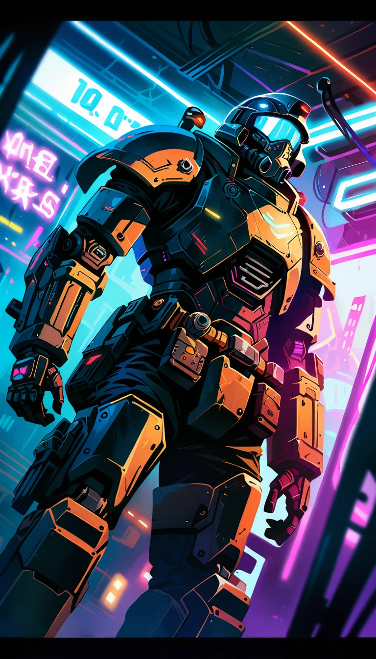 a space marine in a dark sci-fi spaceship, (low angle shot:1.45), (dutch angle:1.2), highly detailed, cinematic lighting, dramatic shadows, neon lights, grunge, dystopian, dark, gritty, hyperrealistic, 8k, photo-realistic, master piece, intricate details, hyper-detailed, studio quality