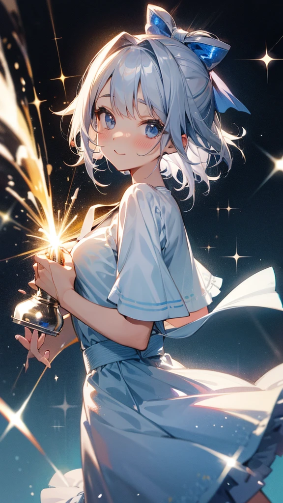 cute　Shake it　girl　front　Sparkling　hair silver