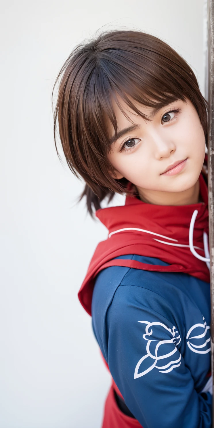 Blue ninja costume, ninja, beautiful boy, Japanese, male high school student, brown hair